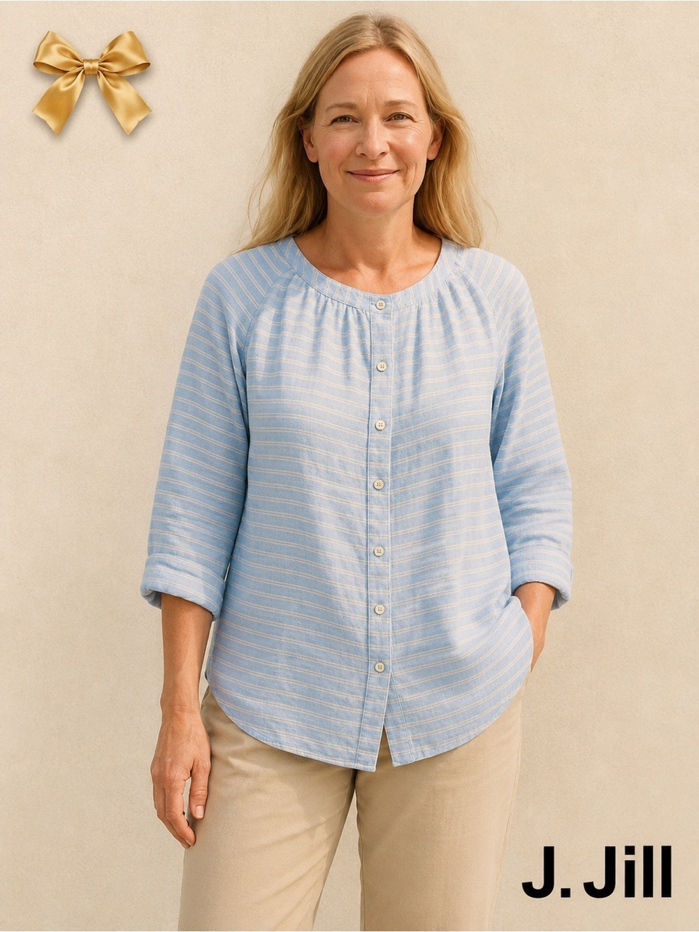 J. Jill Striped Button Down Top Cotton Size Small Blue White